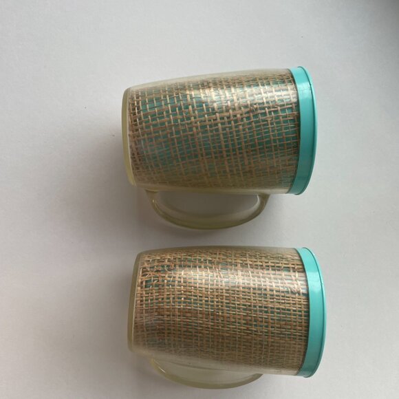 2 Raffia Burlap Inuslated Melmac Mugs - Vintage & MCM $12 for both - Picture 4 of 5